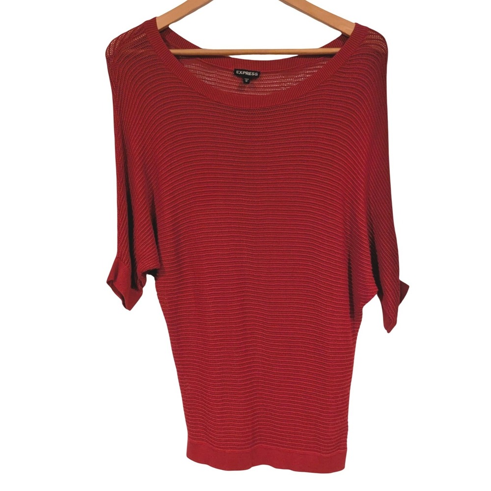 Express Sweater M Red Batwing Sleeve Open Knit Scoop Neck Lightweight Boho